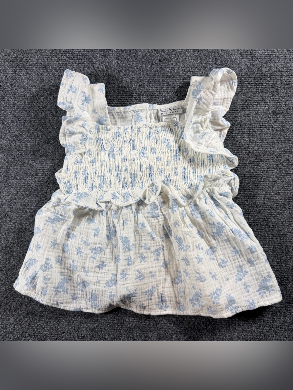 Nicole Miller New York Infant Girl's 4T White Blue Floral Smocked Tank Top NWT